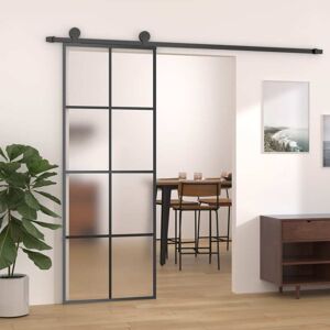 vidaXL Skjutdörr aluminium med ESG-glas 76x205 cm svart