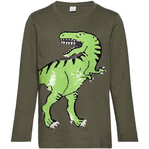 Top Ls Dino Sequins Tops T-shirts Long-sleeved T-shirts Khaki Green Lindex