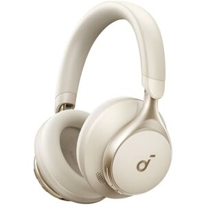 Soundcore Space One - Hörlurar med mikrofon - fullstorlek - Bluetooth - trådlös, kabelansluten - aktiv brusradering - 3,5 mm kontakt - café latte