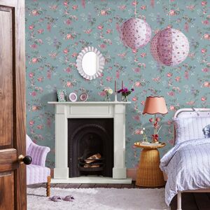 Cath Kidston Birds & Roses Floral Wallpaper Blue 100cm L X 52cm W