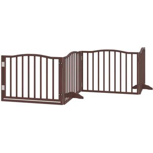 Archie & Oscar Dog Gate With Door Foldable 4 Panels Brown Oak 320 Cm Poplar Wood Brown 60cm H x 320cm W x 2cm D