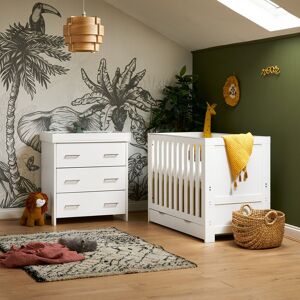 Obaby Nika Mini Cot Bed 2 Piece Nursery Furniture Set & Under Drawer Grey Wash 60 x 120 cm