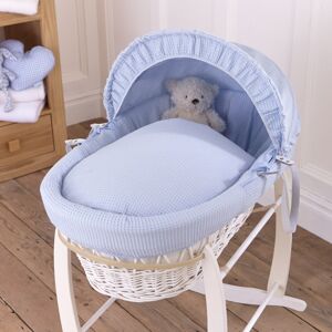 Clair De Lune Waffle Wicker Moses Basket Blue 26cm H X 29cm W X 66cm L