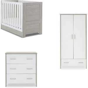 Obaby Nika Mini Cot Bed Nursery Furniture Set & Underdrawer Grey Wash/White 60 x 120 cm