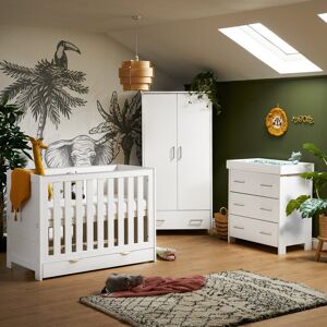 Obaby Nika Mini Cot Bed Nursery Furniture Set & Underdrawer White Wash 60 x 120 cm