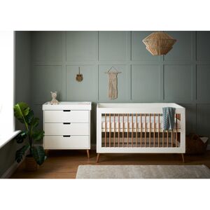 Obaby Maya Cot Bed 2 Piece Nursery Furniture Set White/Brown 70 x 140 cm
