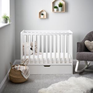 Obaby Bantam Space Saver Cot with Fibre Mattress and Under Drawer White Standard