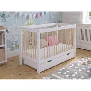 Harriet Bee Adwolf Cot Bed with Drawer and Mattress White/Pine Standard