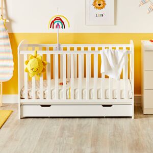 Ickle Bubba Coleby Classic Cot Bed, Under Drawer and All Seasons Premium Pocket Sprung Mattress - White White Standard