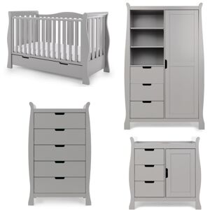 Obaby Stamford Cot Bed 4-Piece Nursery Furniture Set Warm Grey 70 x 140 cm