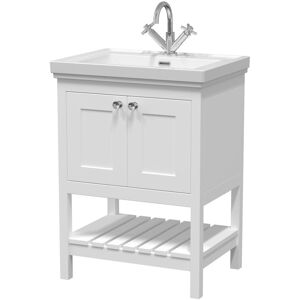 Hudson Reed Bexley 600mm Free Standing Single Bathroom Vanity with Fireclay Top Pure White 865mm H X 630mm W X 471mm D