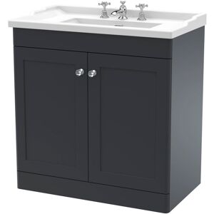 Nuie Classique 820mm Free-standing Single Bathroom Vanity with Vitreous China Vanity Top Satin Anthracite 858mm H X 820mm W X 480mm D