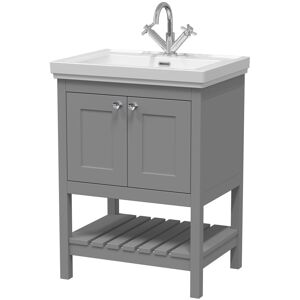 Hudson Reed Bexley 600mm Free Standing Single Bathroom Vanity with Fireclay Top Cool Grey 865mm H X 630mm W X 471mm D