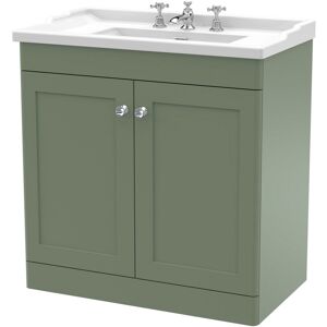 Nuie Classique 820mm Free-standing Single Bathroom Vanity with Vitreous China Vanity Top Satin Green 858mm H X 820mm W X 480mm D