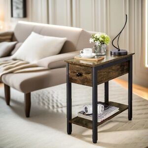 FURNOLD Rustic Industrial 1 Drawer Side Table End Bedside Sofa Table, Living Room Furniture Brown 60cm H X 29.5cm W X 59.5cm D