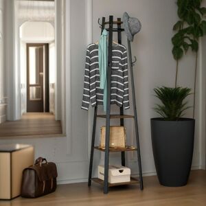 Mason Furniture Rustic Industrial Wooden Coat Stand, Freestanding Coat Rack Storage Shelves Entryway Hallway Brown;Dark Brown 180cm H X 43cm W X 43cm D