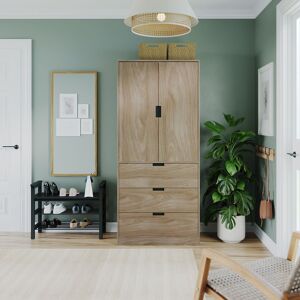 17 Stories 2 Door Modern Wardrobe with 3 Drawer Storage and Hanging Rail Bedroom Furniture Oak 180cm H X 80cm W X 50cm D