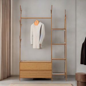 Borough Wharf 6 - Hook Wooden Bamboo Coat Rack With Storage Entryway Hallway Furniture Natural Brown 162cm H X 100cm W X 30cm D