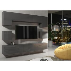 Ivy Bronx Modern Living Room Set Cupboard TV Unit Cabinet Furniture Wall + LED LIGHTS Dark Grey 60"