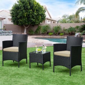 Yaheetech Argonne 2-Person Garden Lounge Set with Cushions Black/Khaki 2