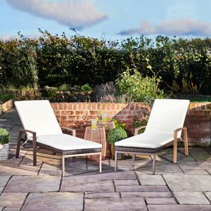 Teamson home Reclining Sun Lounger Set with Cushions Cream Brown 97cm H X 59.7cm W X 193cm L