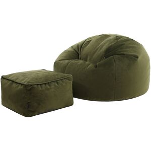 Isabelle & Max Icon Aurora Classic Velvet Bean Bag Chair & Footstool Olive Green