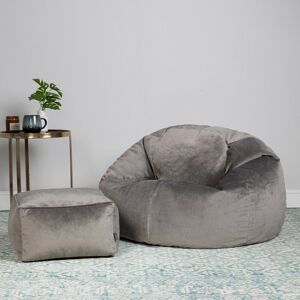 Isabelle & Max Icon Aurora Classic Velvet Bean Bag Chair & Footstool Charcoal Grey