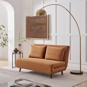Furniture Box Brody 2 Seater Sofa Bed - Luxury Simple Modern Folding Design Orange Velvet 83cm H X 140cm W X 91cm D