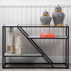 Ivy Bronx Aaliyahmarie 120cm Console Table for Living Room Furniture, 3 Tier Metal Hallway Table in Black Finish Clear 78cm H X 120cm W X 40cm D