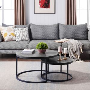 Trent Austin Design 2-tlg. Couchtisch-Set Adamson Black/Dark Grey/Marble 45cm H X 80cm W X 80cm D