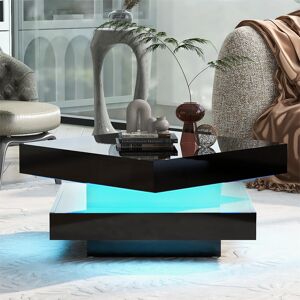Ivy Bronx Square High Gloss Coffee Table With Rotating Top Black 36cm H X 70cm W X 70cm D