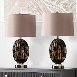 Metro Calmers 67.3cm Table Lamp with Glass Base For Bedroom Furniture, Bedside Buffet Lamp with Linen Shade Black/Gold/Gray 67.3cm H X 38.1cm W X 38.1cm D