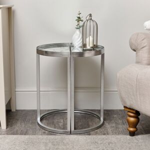 Silver Set of 2 Semi Circle Printed Mirrored Side Table Material: Furniture/Occasional & Side Tables