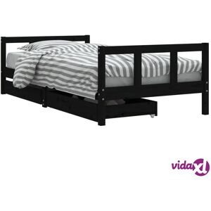vidaXL Kids Bed Frame with Drawers Black 90x190 cm Solid Wood Pine