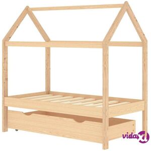 vidaXL Kids Bed Frame with a Drawer Solid Pine Wood 70x140 cm