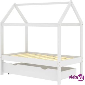 vidaXL Kids Bed Frame with a Drawer White Solid Pine Wood 70x140 cm