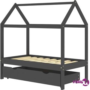 vidaXL Kids Bed Frame with a Drawer Dark Grey Solid Pine Wood 70x140cm