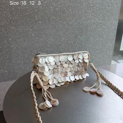 DKQWAIT Designer Women's Bag Pearlescent Inlay Bucket Crossbody Bag Shell Beaded Handbag shoulder bag Tote Exquisite Purse phone pouch
