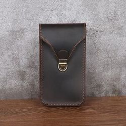 Newsbirds Men Leather Waist Bag For Mobile Phone Genuine Leather Waist Pouch Clip On Belt Leather Holster for Phone 6 Inch BELT BAG Male