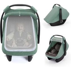 NONE Baby Car Seat Cover Breathable Muslin Cotton with Mesh Window Infant Car Seat Canopy Baby Carrier Cover Stroller Sun Shade