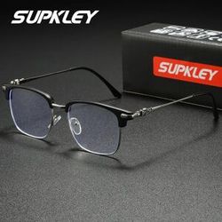 SUPKLEY Fashion And Artistic Half Frame Anti Blue Light Glasses With Square Frame To Reduce Blue Light When Watching Computers