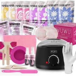 Waxing Kit 69 Items, WUWUVISTA Christmas Gift Set Hair Removal Hard Wax Kit Wax Warmer Wax Beads Face/Brazilian/Full Body/Bikini