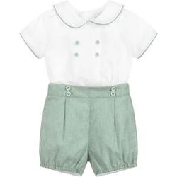 NONE Baby Boys Toddler Suit White Shirt Green Shorts Brother Sister Matching Clothes Set Wedding Outfit