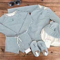 NONE Kids Swimsuits Boys Swimwears Baby Swimwear Blue Stripe High Elastic Speed Dry Jumpsuit Vacation Sunscreen Boy Swimsuits