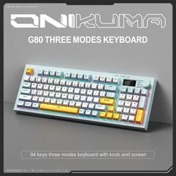 NONE Onikuma 2025 NEW G80 Tri-mode Wired Bluetooth Wireless Gaming Keyboard Gasket Full Key Hot Swap 94 Keys Electronic Screen