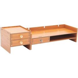 NONE Wooden Computer Monitor Stand with 3 Drawers, Monitor Stand with Lockable Office Storage Cabinet, Adjustable Side Computer Desktop Organizer for Study, Home Office