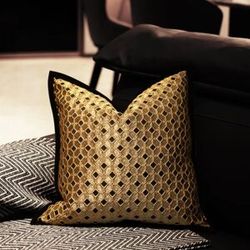 NONE Gold Black Color Pillows Retro Luxury Geometric Cushion Case Modern Art Square Decorative Pillow Cover For Sofa Chair home Decor