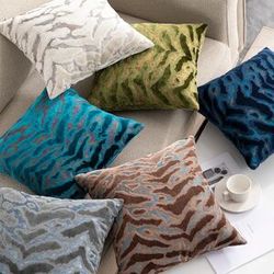 DUNXDECO Tiger Animal Pillow Luxury Velvet Pile Cutting Cushion Case Geometric 3D Decorative Pillow Cover For Sofa Chair Home Decorations