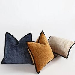 DUNXDECO Plain Color Pillows Thick Chenille Cushion Case Modern Fashion Orange Green Decorative Pillow Cover For Sofa Chair Home Decorate