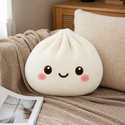NONE Dumpling Smile Blush Cute Cartoon Emoji Food Shaped Pillow Cushion Stuffed Throw Pillow Home Decor Gift Bedroom Sofa Decorative